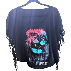 Marley Black Multi-color Lion Fringe Top Size Medium